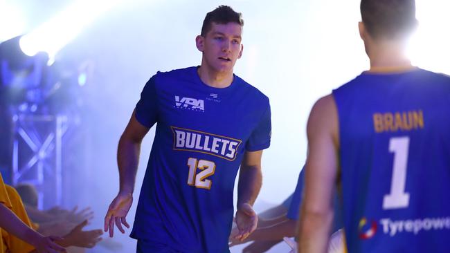 Will Magnay of the Bullets arrives to the court during the Round 20 NBL match between the Brisbane Bullets and the Cairns Taipans in Brisbane. Picture: Jono Searle/Getty Images.