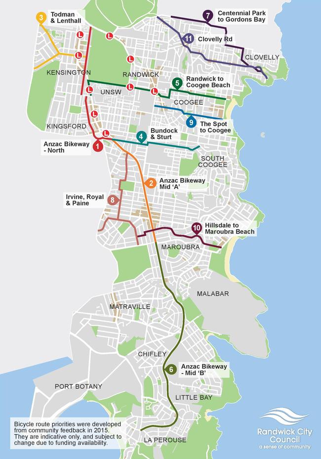 Map of Randwick bike plan