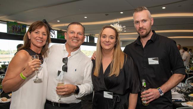 Linda Follett, Darren Prosser, Rebekah Kensen and Wade Kensen at the 2023 Darwin Derby day. Picture: Pema Tamang Pakhrin