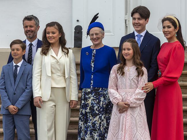 The Danish royal family (from left to right): Prince Vincent, Prince Frederik, Princess Isabella, Queen Margrethe, Princess Josephine, Prince Christian and Princess Mary. Picture: Ole Jensen/Getty Images