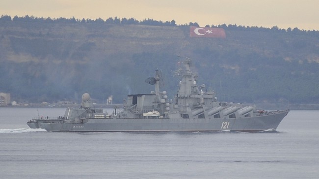 Ukraine's military reportedly used drones to distract Russian flagship Moskva before it fired two missiles and struck the $750m vessel. Picture: Getty Images