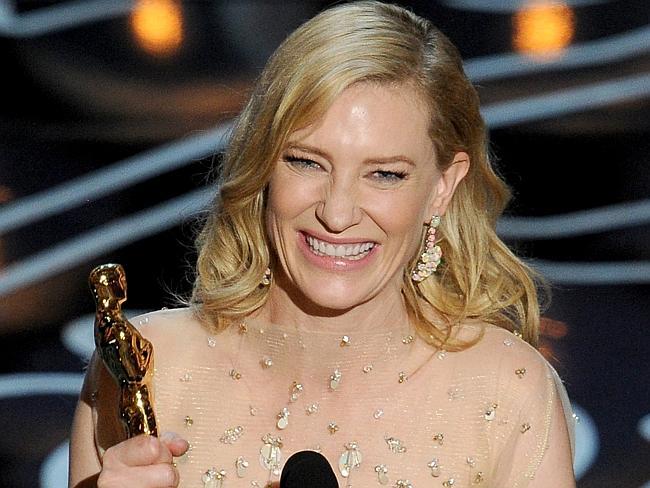 Cate Blanchett accepts the Best Performance by an Actress in a Leading Role award for 'Blue Jasmine'.