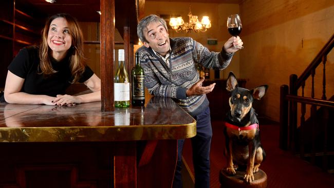 NEW LIFE: Max Mason, proprietor of The Henry Austin (formerly Chesser Cellars) with his dog 'Pho Shizzle' and CEO of Renew Adelaide Lily Jacobs inside he old Chesser Cellars before the renovation. Pic: Tricia Watkinson