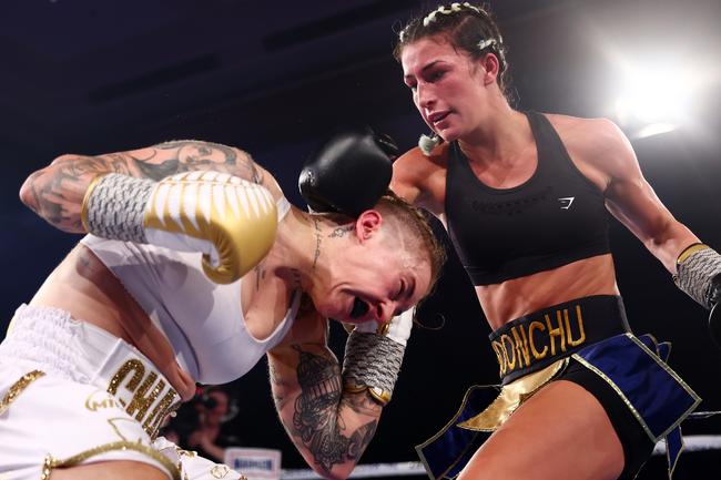 Parr punches Nicila Costello during their WIBA Flyweight World Title fight at The Star Gold Coast in December 2022. Picture: Getty Images