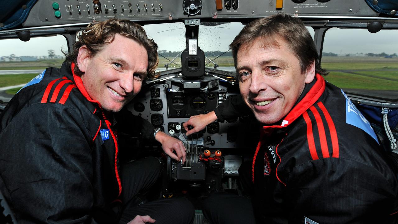 James Hird and Mark Thompson at Essendon’s Tullamarine base.