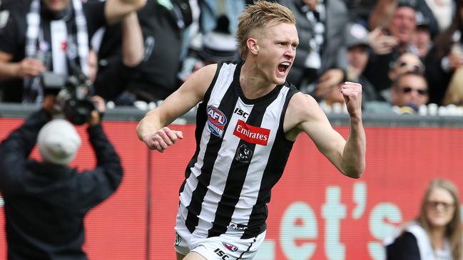 Jaidyn Stephenson celebrates a goal in the 2018 decider. Picture: Michael Klein