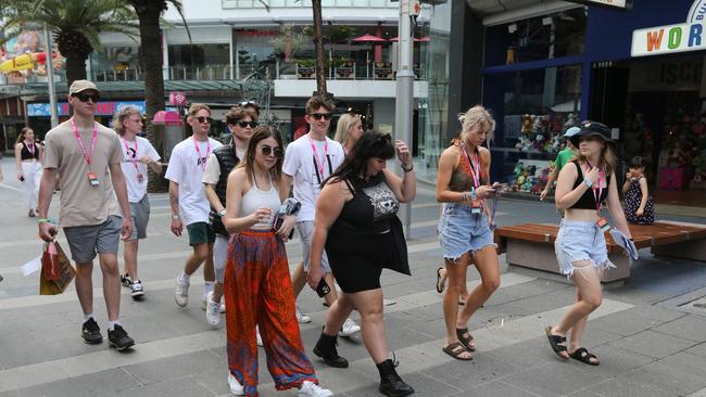 First afternoon of Schoolies in Surfers Paradise for 2021. Pic Mike Batterham