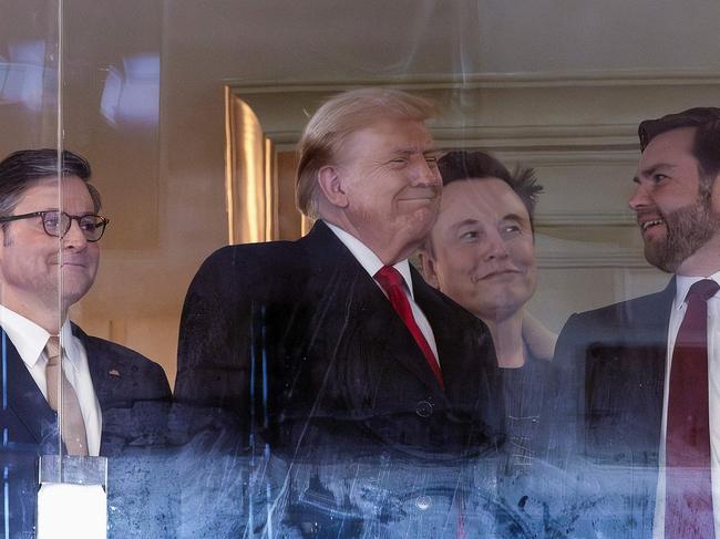 House Speaker Mike Johnson, President-elect Donald Trump, Tesla CEO Elon Musk and Vice President-elect JD Vance at the Army-Navy football game last weekend. Picture: Kevin Dietsch (Getty Images/AFP)