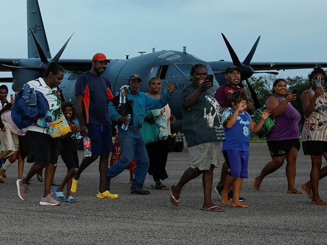 Residents of Borroloola evacuated from their flood-hit town.