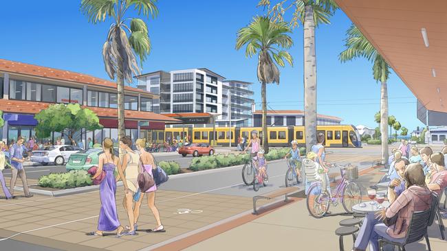 Artist impressions of Gold Coast light rail Burleigh Heads to Gold Coast Airport. Picture: Supplied.