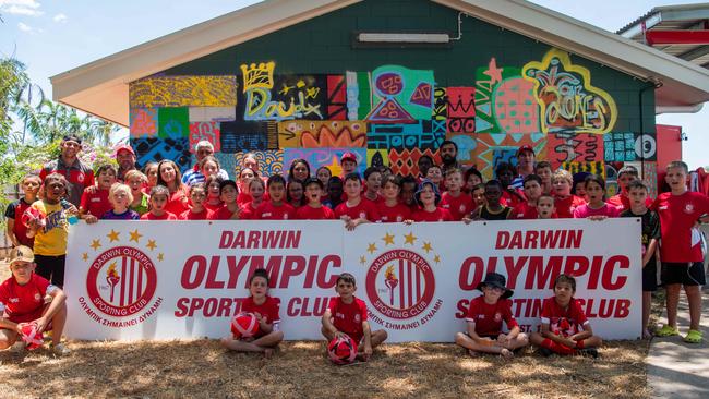 Darwin Olympic Sporting Club young footballers and coaches, Malak Football oval, Darwin. Picture: Pema Tamang Pakhrin