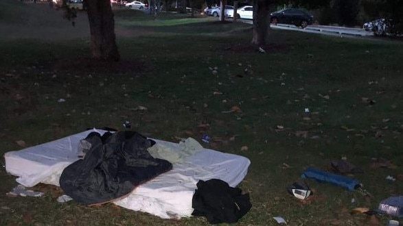 A mattress in the Broadwater Parklands on the Gold Coast where homeless teenagers are sleeping.