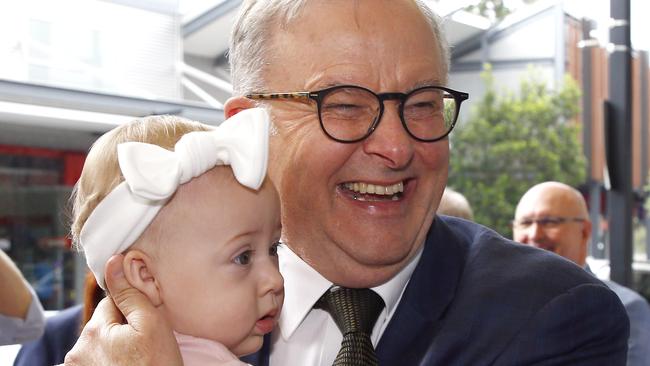 Mr Albanese is never one to shy away from a pic-op with a baby. Picture: NCA NewsWire/Tertius Pickard