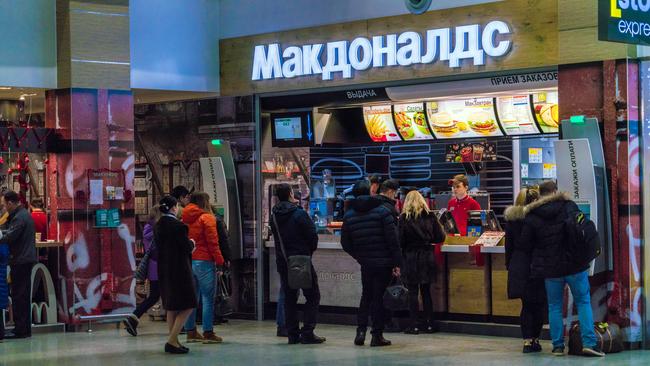 Russians line up at a McDonald’s in St Petersburg.