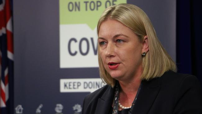 State Health Commander Kathrine Morgan-Wicks speaks to the media at a briefing about Covid-19 restrictions in Hobart on Wednesday, May 26, 2021.