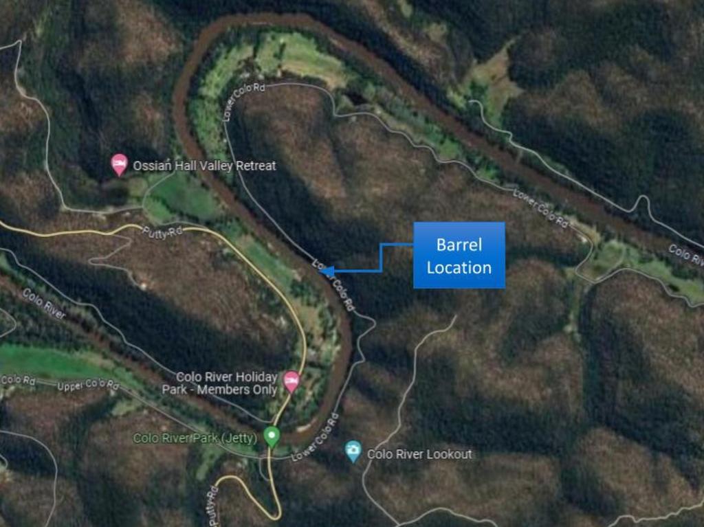 A map showing the location where Stein dumped the barrel containing Charlise’s body. Picture: NSW Supreme Court