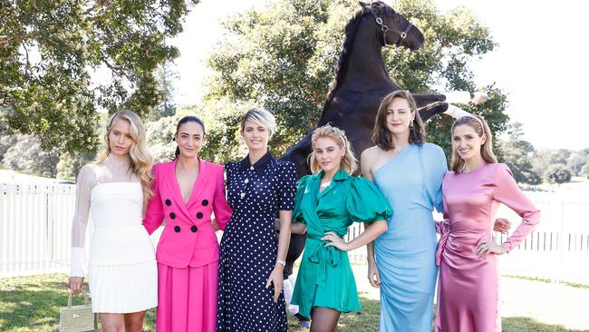 Sailor Lee Brinkley-Cook, Abbey Gelmi, Jesinta Franklin, Carissa Walford, Cate Campbell and Kate Waterhouse. Picture: Hanna Lassen/Getty Images for Australian Turf Club