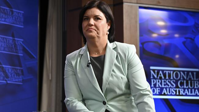 Natasha Fyles used her speech at the National Press Club to hit out at ‘Teals and trolls’ campaigning against her government’s gas and petrochemical projects. Picture: NCA NewsWire / Martin Ollman