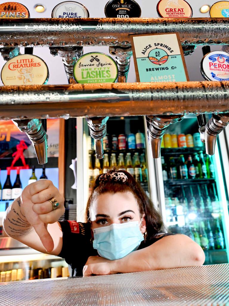 Aleisha Mohrwinkel Duty Manager at the Precinct is not happy that the masked mandate will not be lifting on licensed venues. Picture: Julianne Osborne