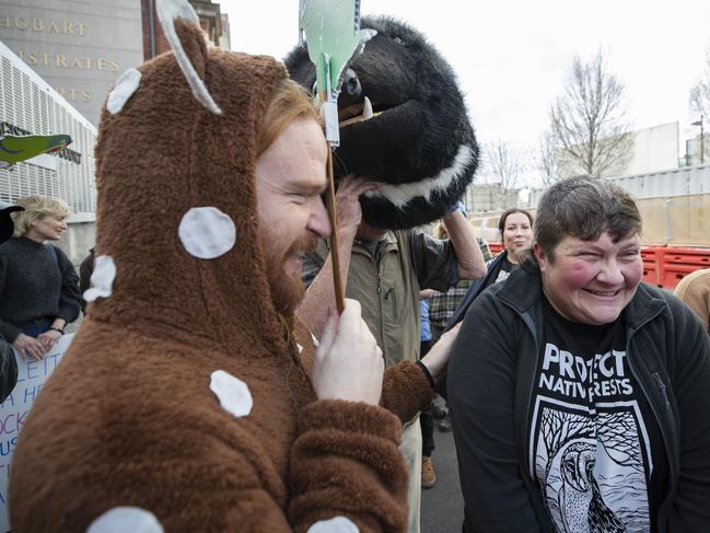 Forest protester Colette Harmsen outside the Hobart Magistrates Court. Picture: Chris Kidd