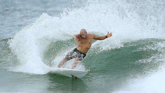 Kelly Slater gets in some practice at Snapper Rocks ahead of the Quiksilver Pro. Picture: Scott Fletcher