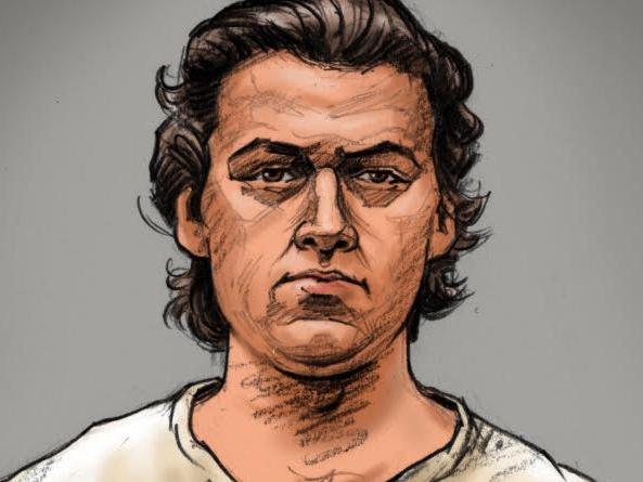 Court sketch of Patrick Orren Stephenson, 23, who has been charged with Samantha Murphy’s murder. Picture: Paul Tyquin
