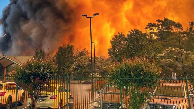 The huge bushfire at Forster, New South Wales, as pictured last week. Picture: Jacki Peacock