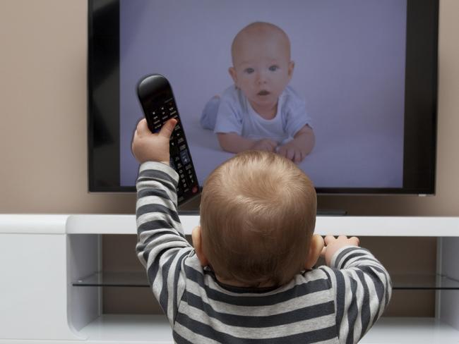 Generic photo of a baby watching TV    kids / television