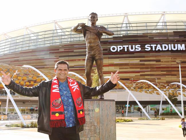 Winmar’s iconic stand against racism has been immortalised in a statue outside Perth’s Optus Stadium.