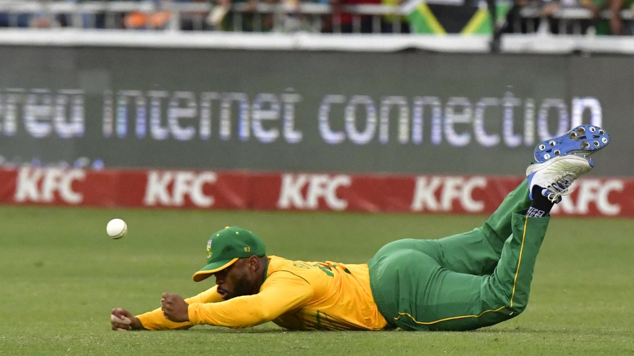 Temba Bavuma of South Africa misses a catch. Photo by Sydney Seshibedi/Gallo Images/Getty Images.