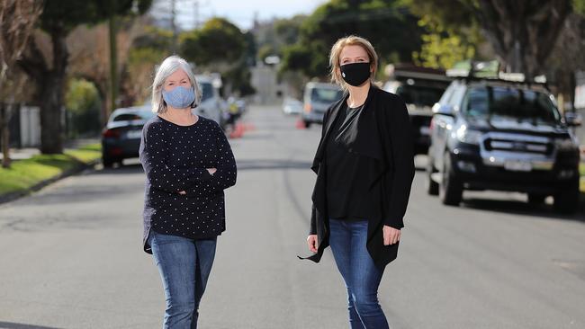 North Brighton residents Kerryn Spalding and Sonia Martini lose their gas supply every time it rains. Picture: Alex Coppel.