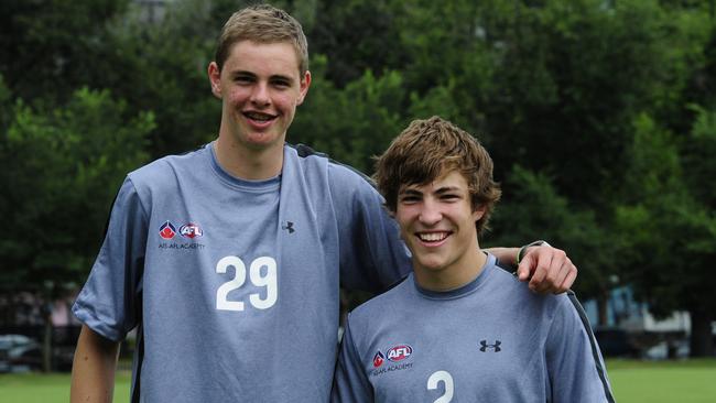 Joe Daniher of Calder Cannons and Jack Viney of North Adelaide at AIS AFL Academy training at Wesley College in Melbourne in 2011.