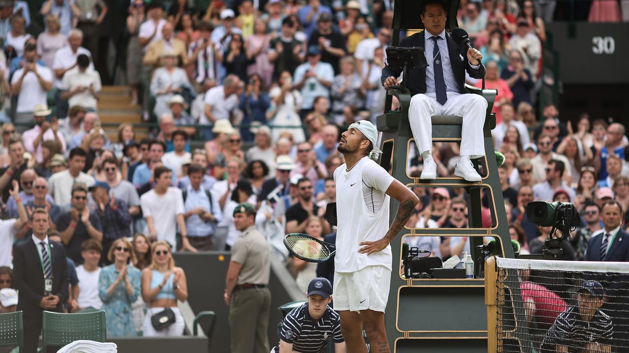 Nick Kyrgios after winning match point against Cristian Garin. Picture: Ryan Pierse/Getty Images