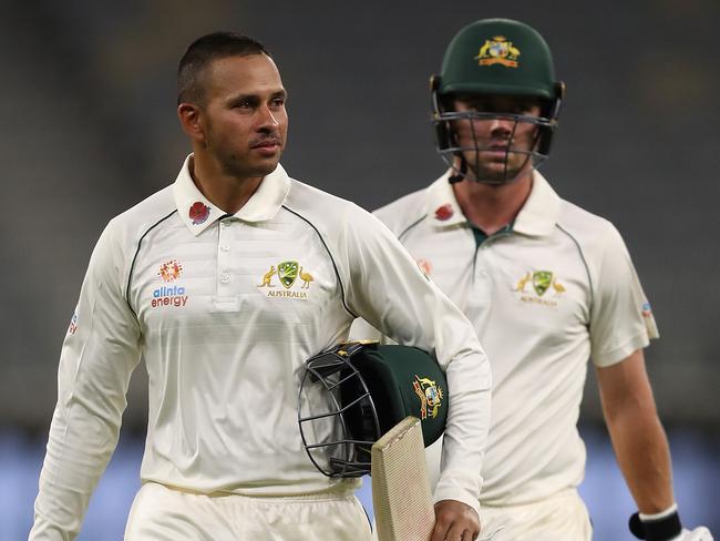 (L-R) Usman Khawaja and Travis Head are battling it out to bat at number five. Picture: Paul Kane/Getty Images