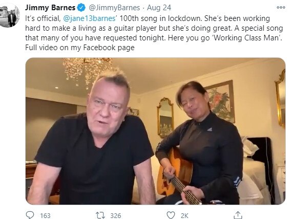 Jimmy and Jane Barnes’ performances were a treat for fans during Covid lockdowns. Picture: Twitter