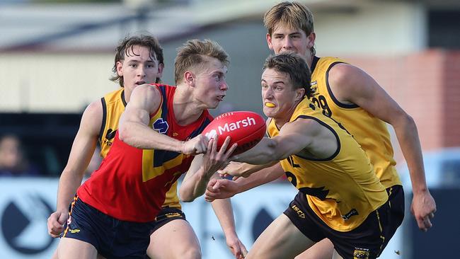 Star South Australian draft prospect Sid Draper in action for the Croweaters against Western Australia at this year’s AFL under-18 championships. Picture: Sarah Reed/AFL Photos via Getty Images