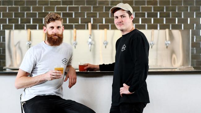 Matt McIver and Gerard Martin at Range Brewing in Newstead. Picture: Tara Croser