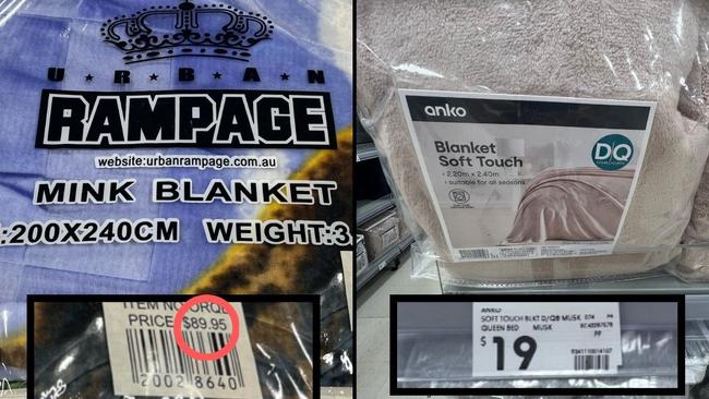 Price comparisons between Urban Rampage, which has four outlets in the Northern Territory, and Kmart. Picture: Supplied