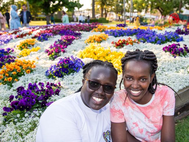 Raisa Kosgei (left) and Aurelie Seleyan in Laurel Bank Park for the Carnival of Flowers, Sunday September 22, 2024. Picture: Bev Lacey