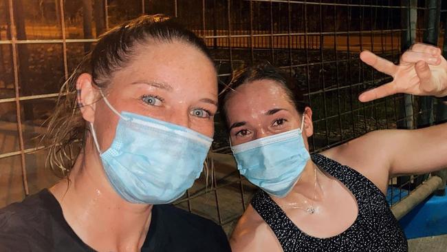 Tayla Harris with Maddy Prespakis are in quarantine at Howard Springs. Picture Tayla Harris