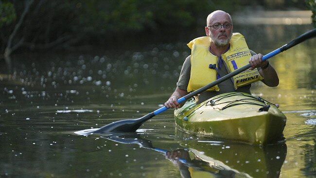 Tim Flannery canoeing on the Hawkesbury in Climate Changers