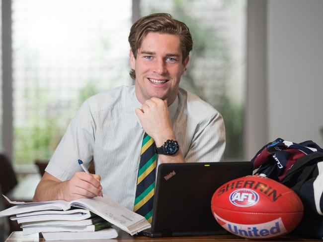 VCE student and Sandringham Dragons TAC Cup player James Rendell studying for his exams. Picture: Sarah Matray