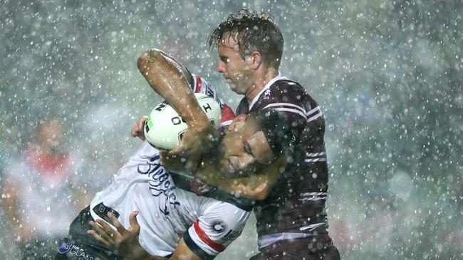 The Roosters were too strong for Manly in the wet. (Photo by Cameron Spencer/Getty Images)