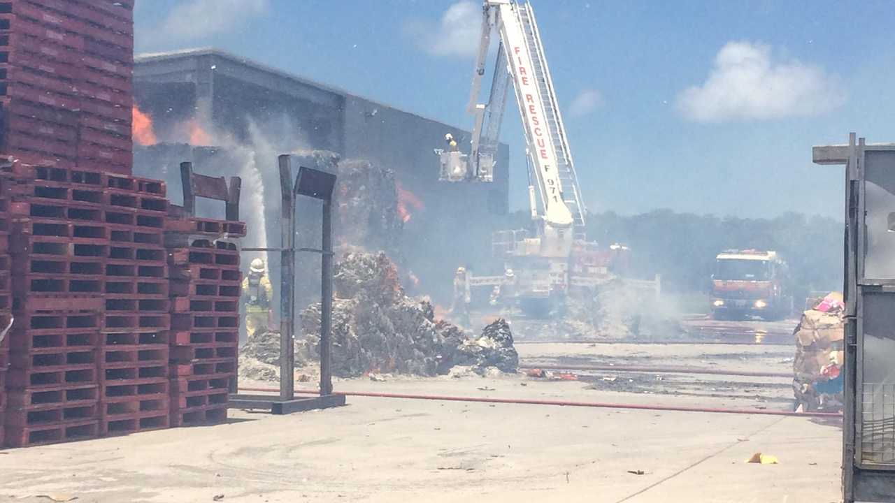 Workers have been evacuated after a huge fire tore through an estimated 100 tonnes of cardboard at a Coolum Beach industrial park. 