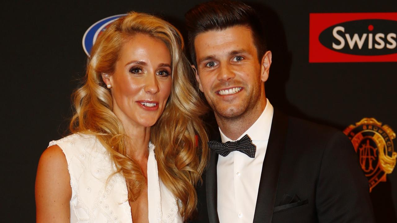 2015 Brownlow medal. Trent Cotchin and wife Brooke . Pic: Michael Klein.