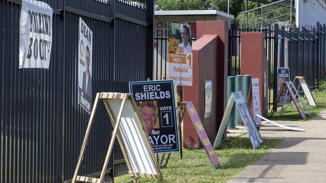 Polling day at the Pine Rivers State High School, Saturday March 20, 2020. There are no volunteers handing out how to vote cards as the normally busy booth is quiet because of the Covid-19 outbreak. (AAP/Image Sarah Marshall)