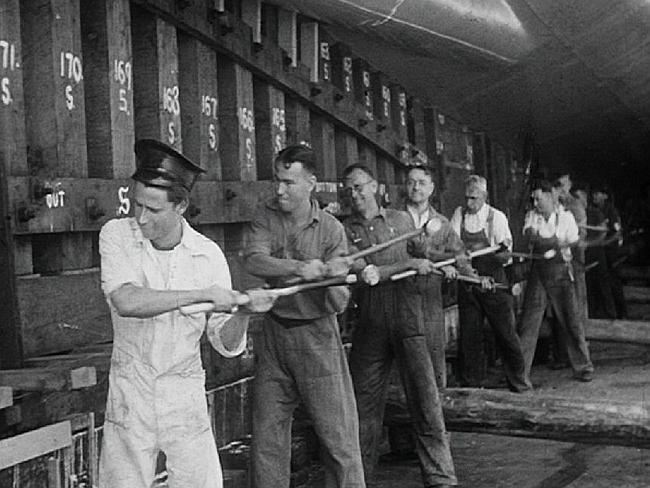 Workers at Cockatoo Island in Sydney in undated copy photo. Picture: Australian Film Commission