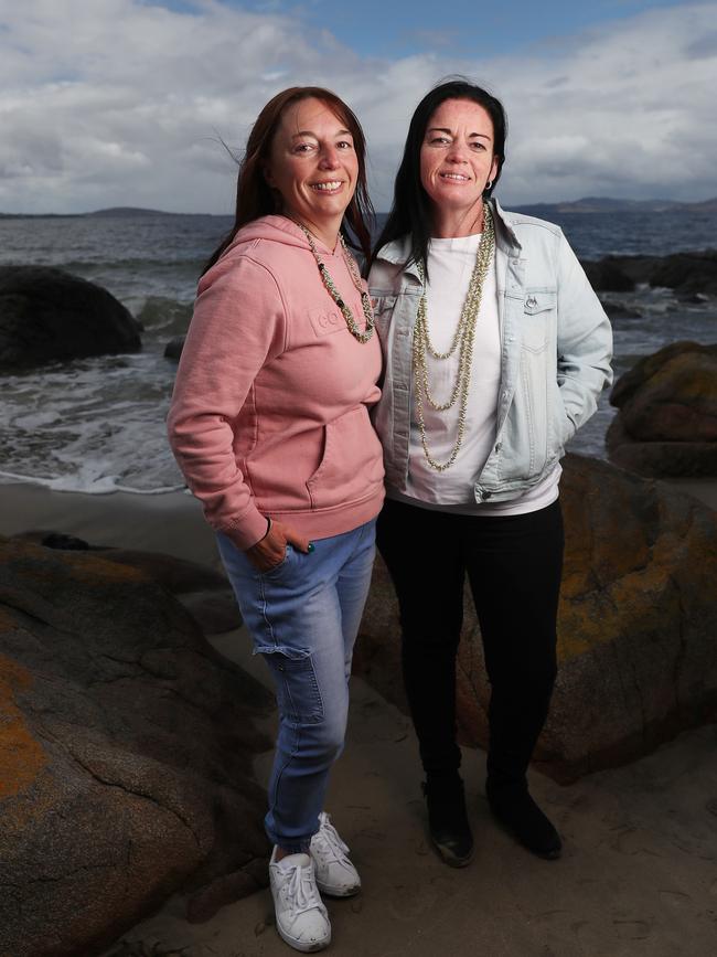 Sisters Emma Robertson and Bec Woolley showing some of their shell necklace creations. Picture: Nikki Davis-Jones