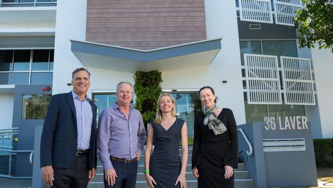 Robina Group’s Hylton Slater, Opmantek’s Danny Maher and Sharon Hunneybell, and Knight Frank’s Tania Moore at The PC, the new home of the GCIH.