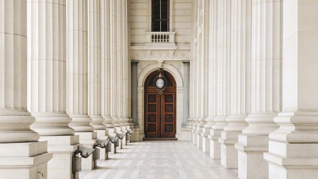 Classic columns of the Victorian Parliament building, which was opened in 1857.